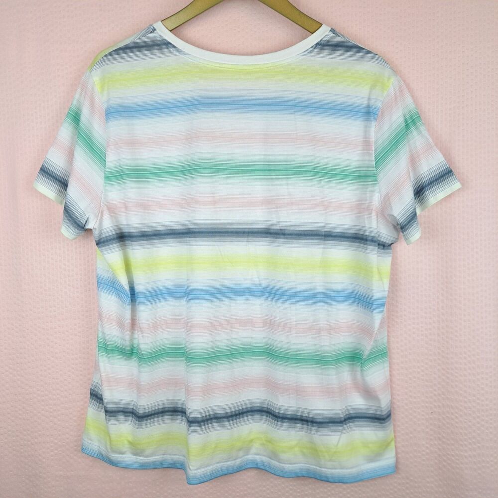 Lands’ End Pastel Striped Short Sleeve Cotton T Shirt Size L 100% Cotton - Picture 9 of 11